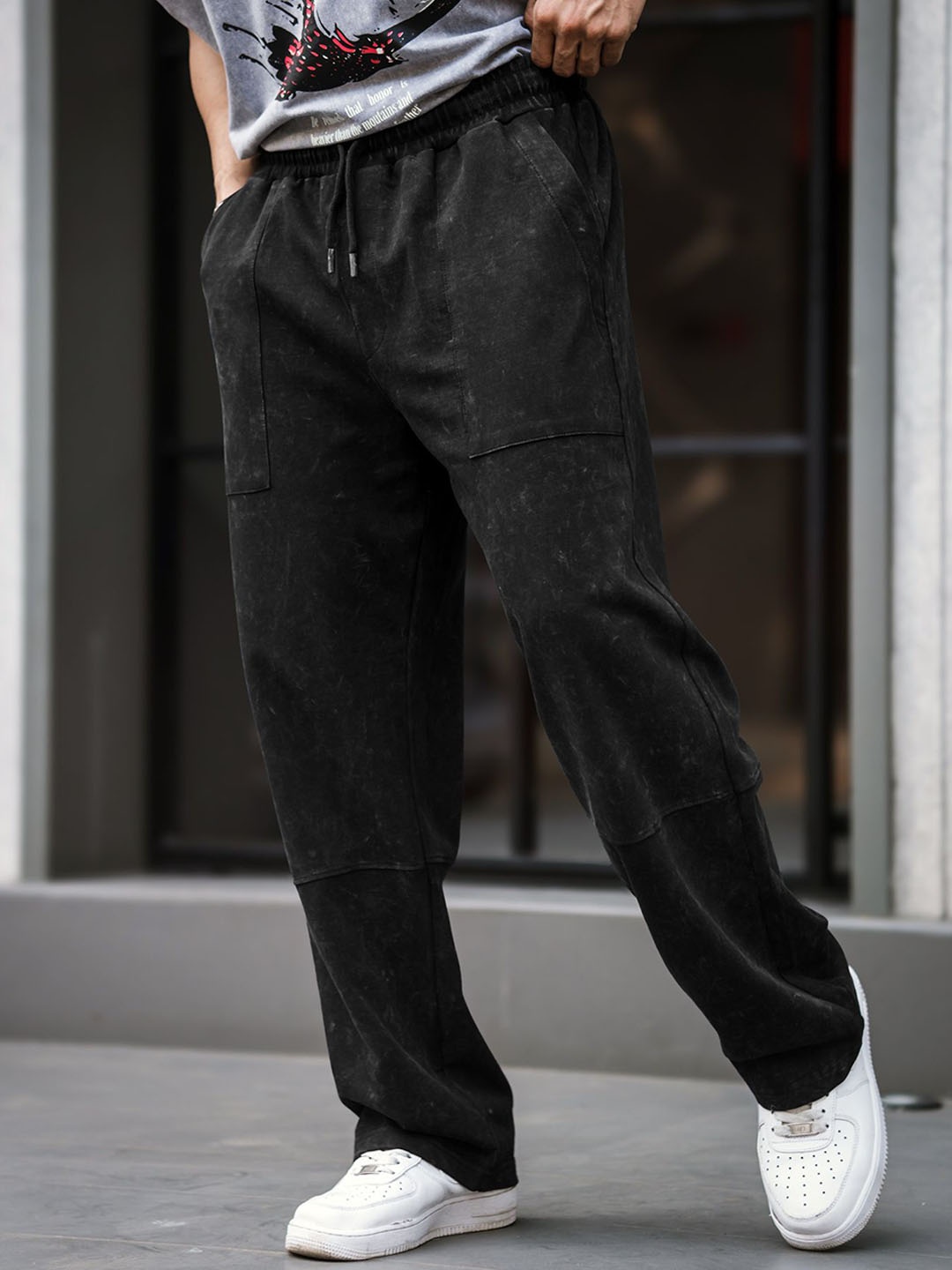 

Maniac Cotton Baggy Fit Mid Rise Trousers, Black