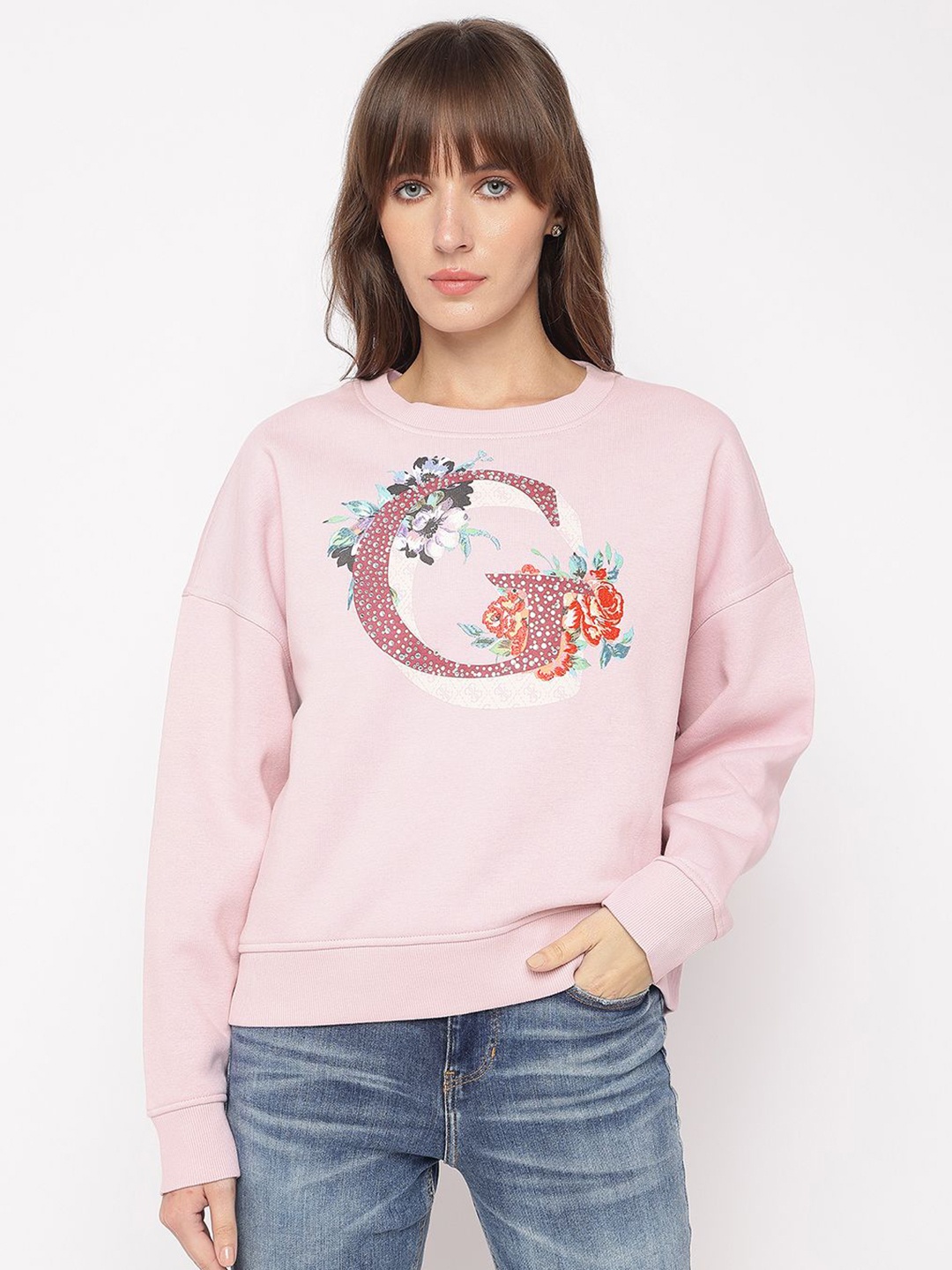 

GUESS Women Printed Sweatshirt, Pink
