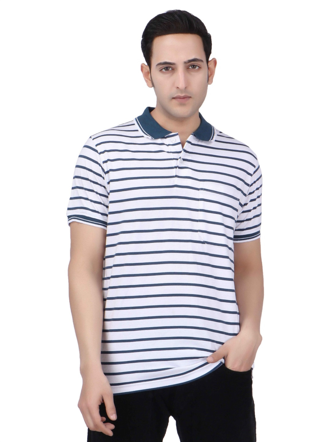 

ARMENOR Men Striped Pockets T-shirt, White