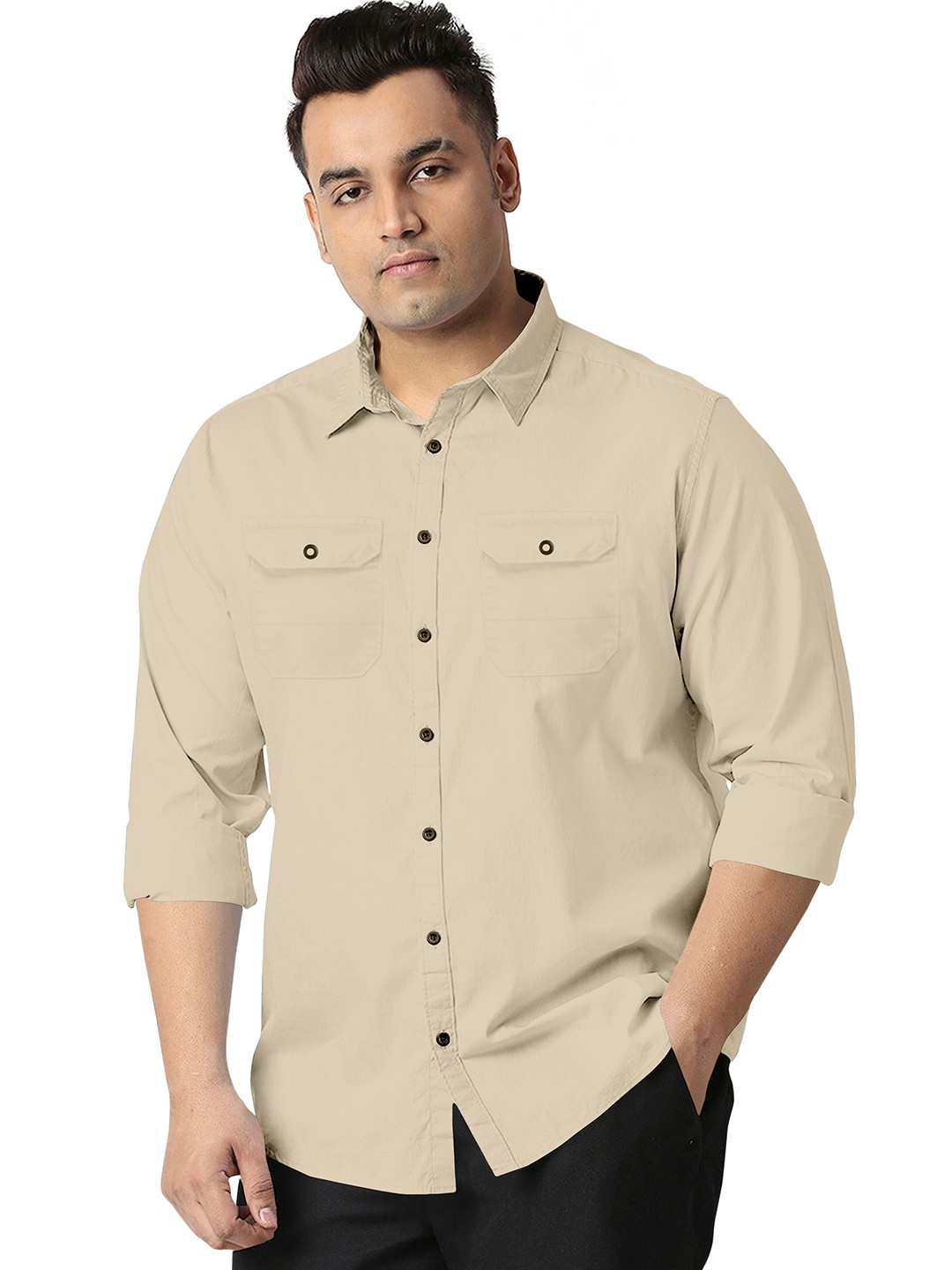 

Aloof Men Classic Opaque Casual Shirt, Cream