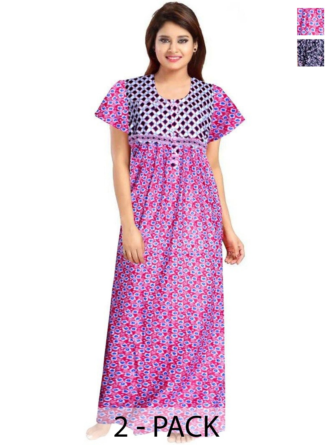 

PR PINK ROYAL Women Pack Of 2 Printed Maxi Nightdress