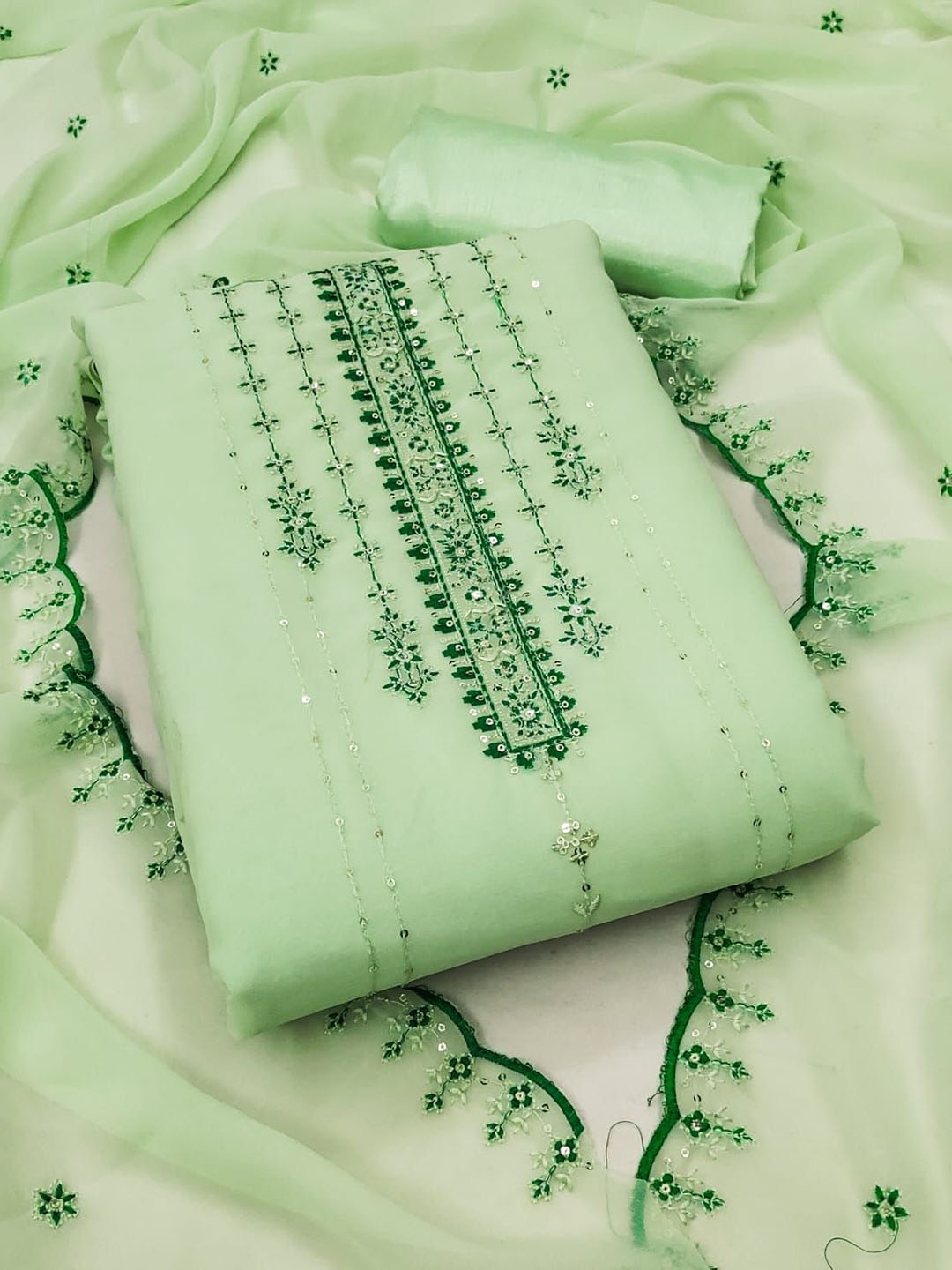 

Rangtulika Sequinned Embroidered Unstitched Dress Material, Green