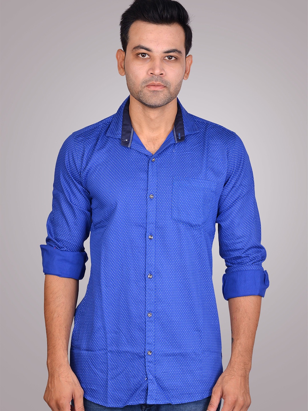 

LA MILANO Men Slim Fit Polka Dot Opaque Printed Casual Shirt, Blue