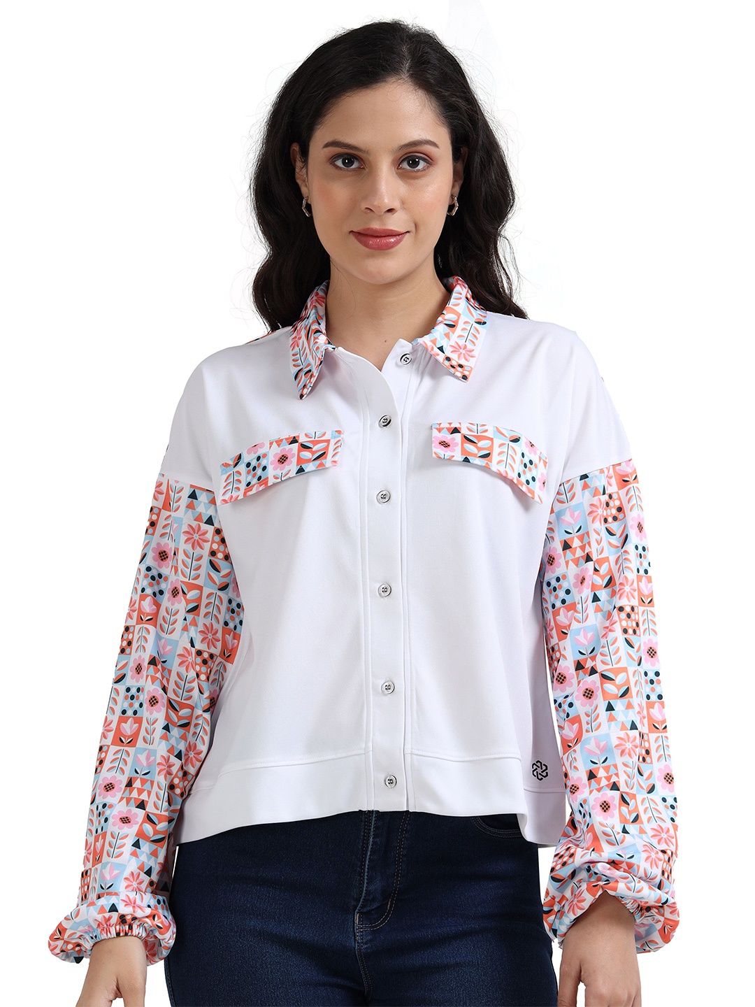 

ECOLINE Clothing Women Standard Opaque Printed Casual Shirt, White