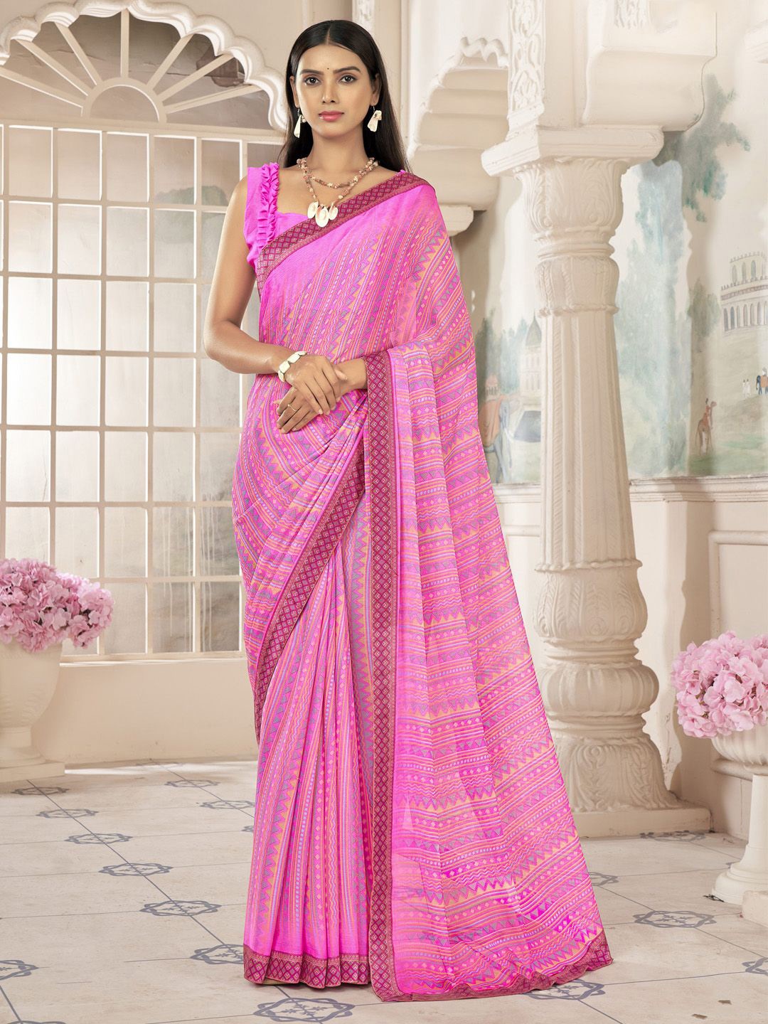 

Anouk Rustic Poly Chiffon Bagh Saree, Pink