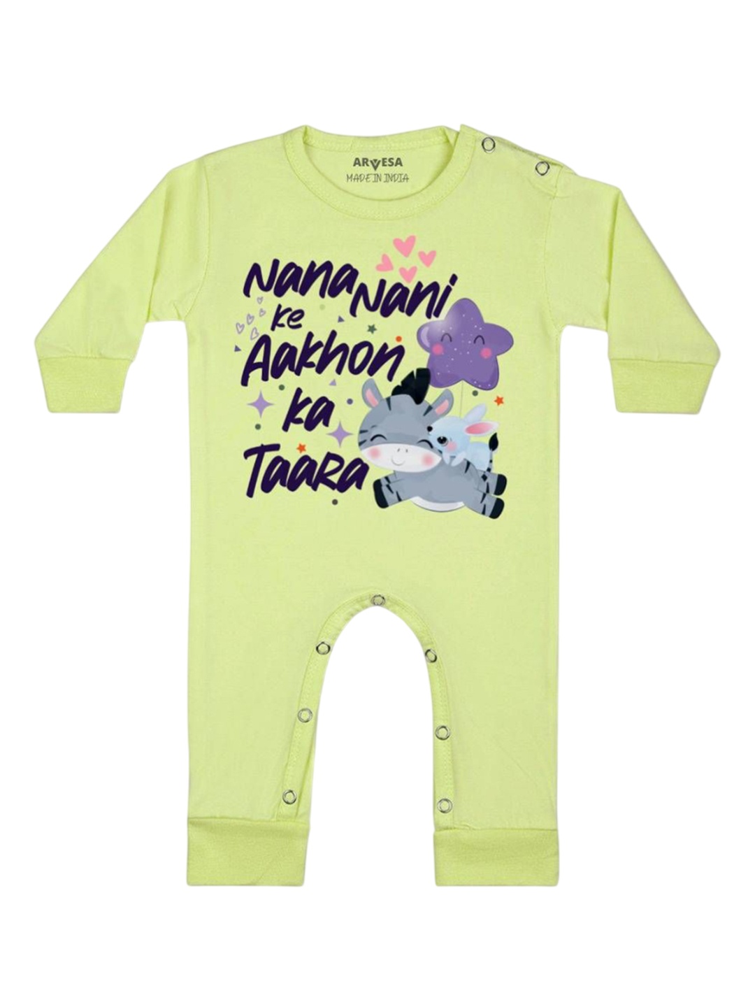 

Arvesa Kids Nana Nani Ke Aankhon Ka Tara Printed Baby Romper, Yellow