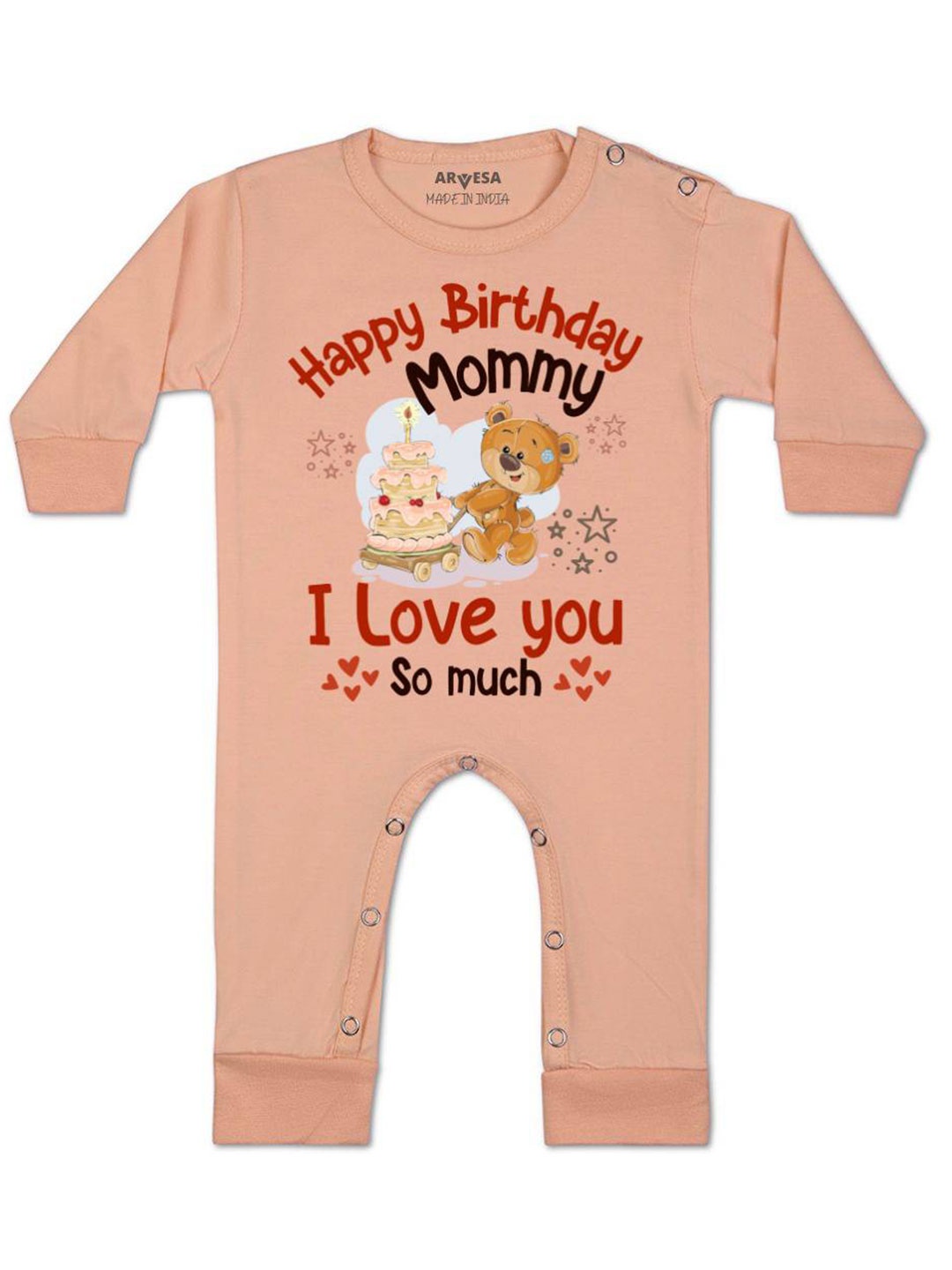 

Arvesa Kids Happy Birthday Mummy. I Love You So Much. Printed Baby Romper, Peach