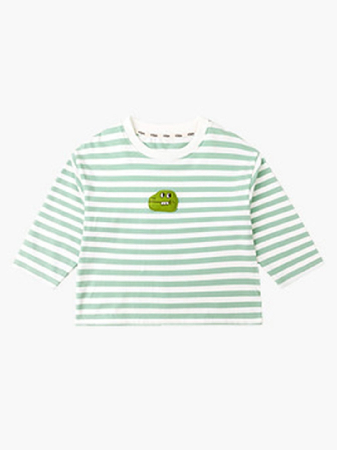

LULU & SKY Girls Striped Round Neck Cotton T-shirt, Green