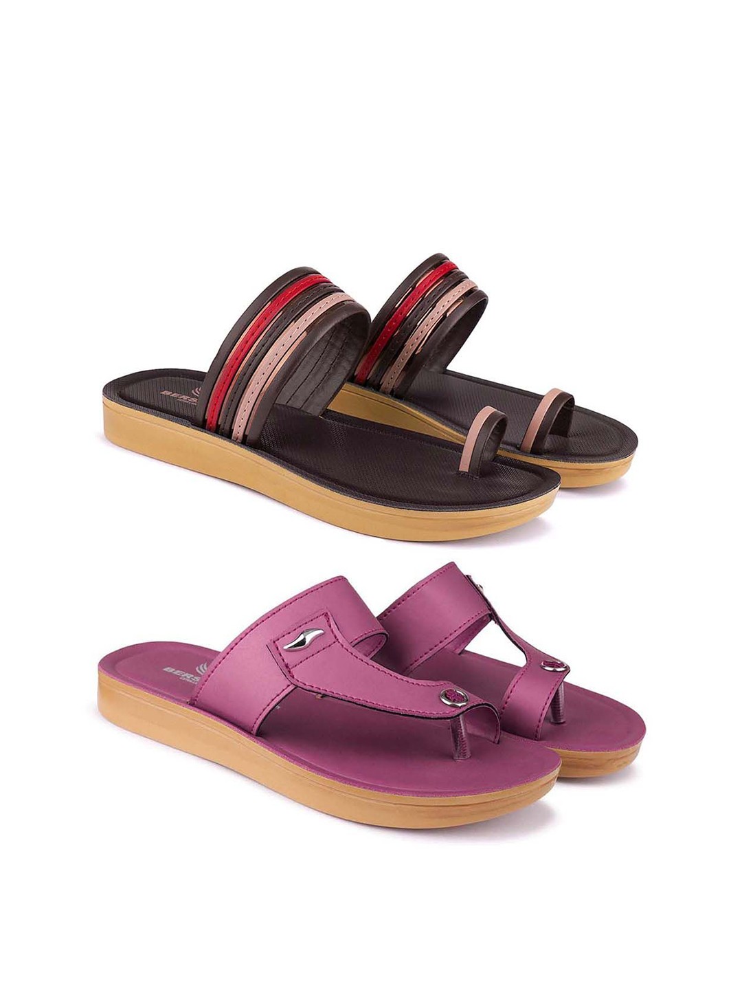 

BERSACHE Set Of 2 One Toe Flats, Brown