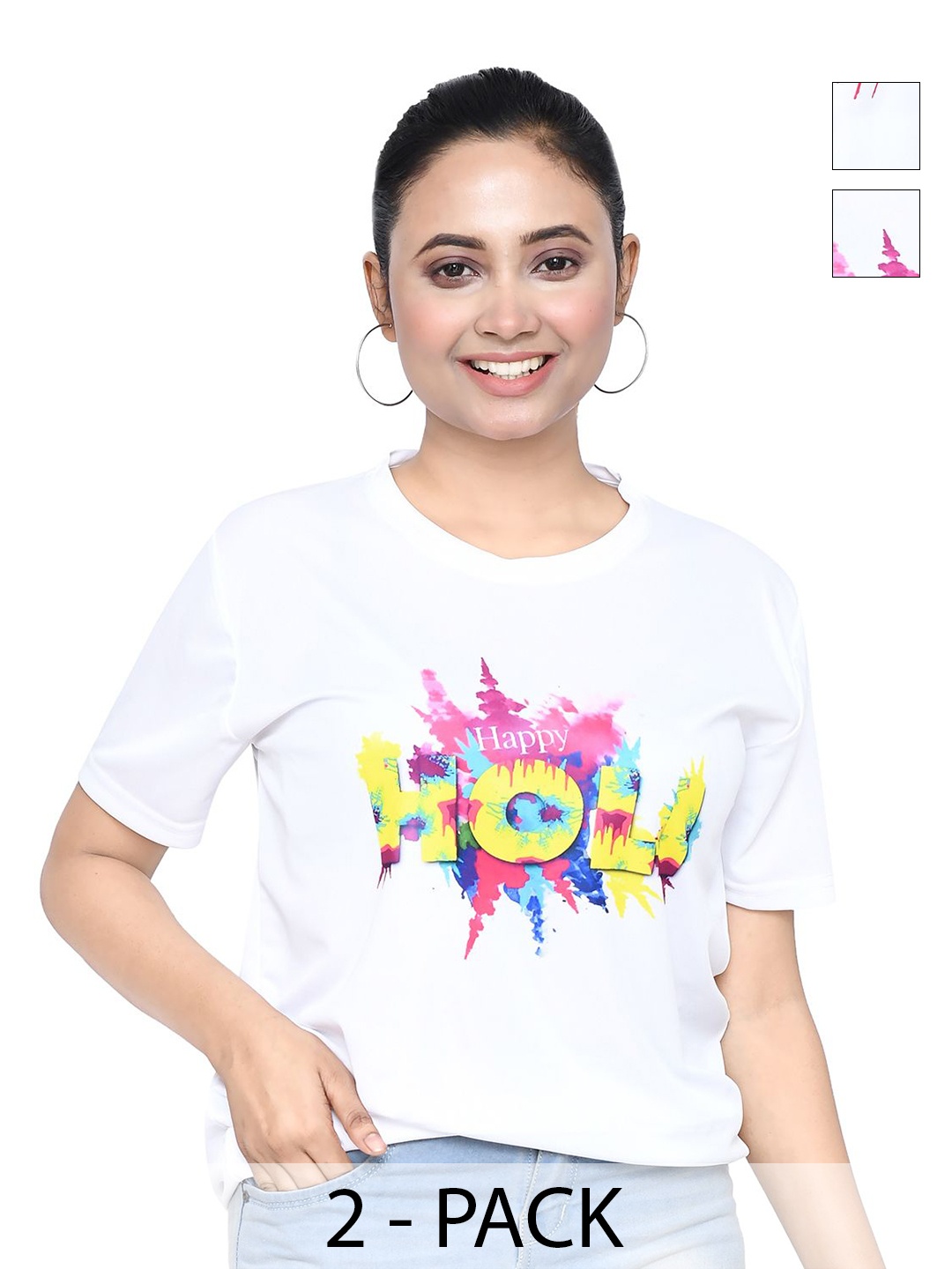

RAPL Women 2 Printed Applique T-shirt, White