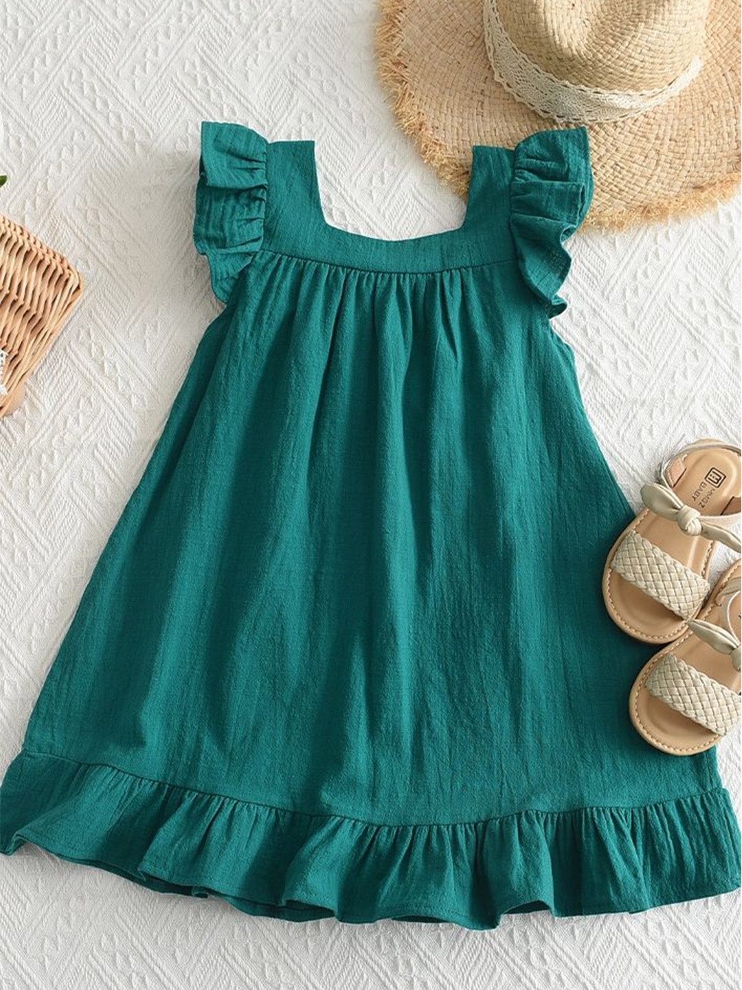 

LULU & SKY Flutter Sleeve A-Line Dress, Green