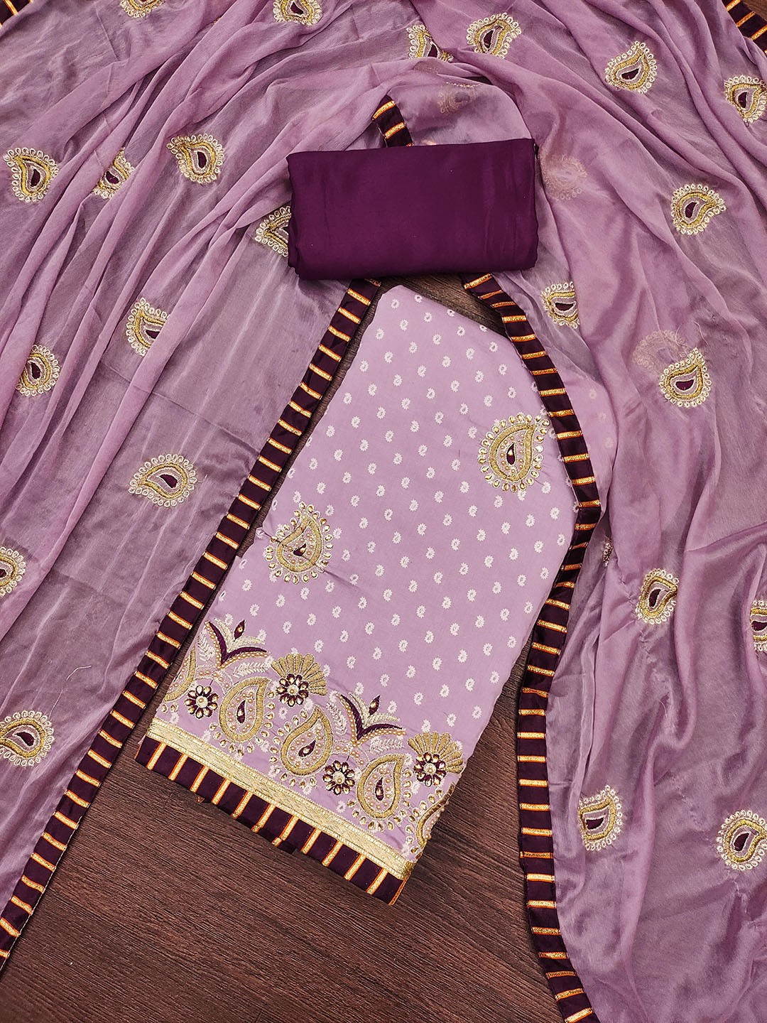 

MANVAA Embellished Unstitched Dress Material, Purple