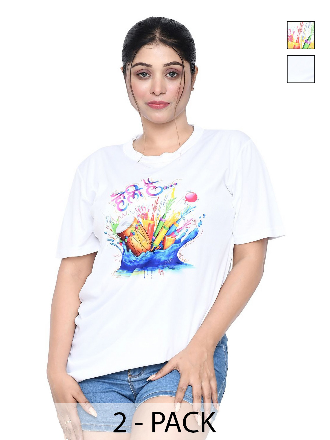 

RAPL Women 2 Printed Applique T-shirt, White