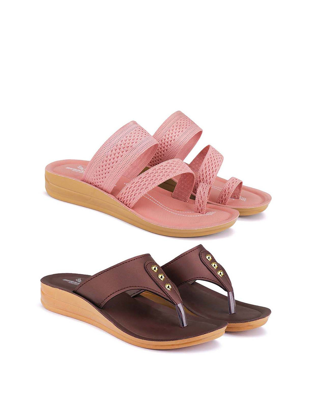 

BERSACHE Women Set Of 2 Ultra Soft Technology Open Toe Flats, Pink