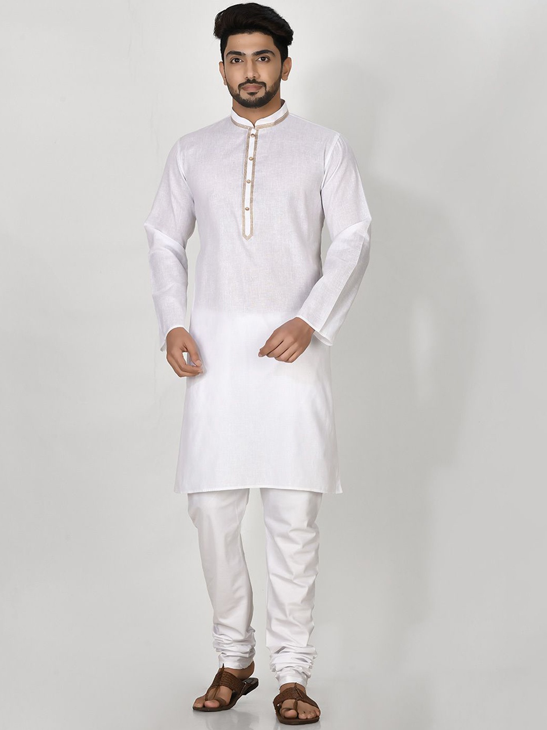 

RANAK Mandarin Collar Organic Cotton Straight Kurta, White
