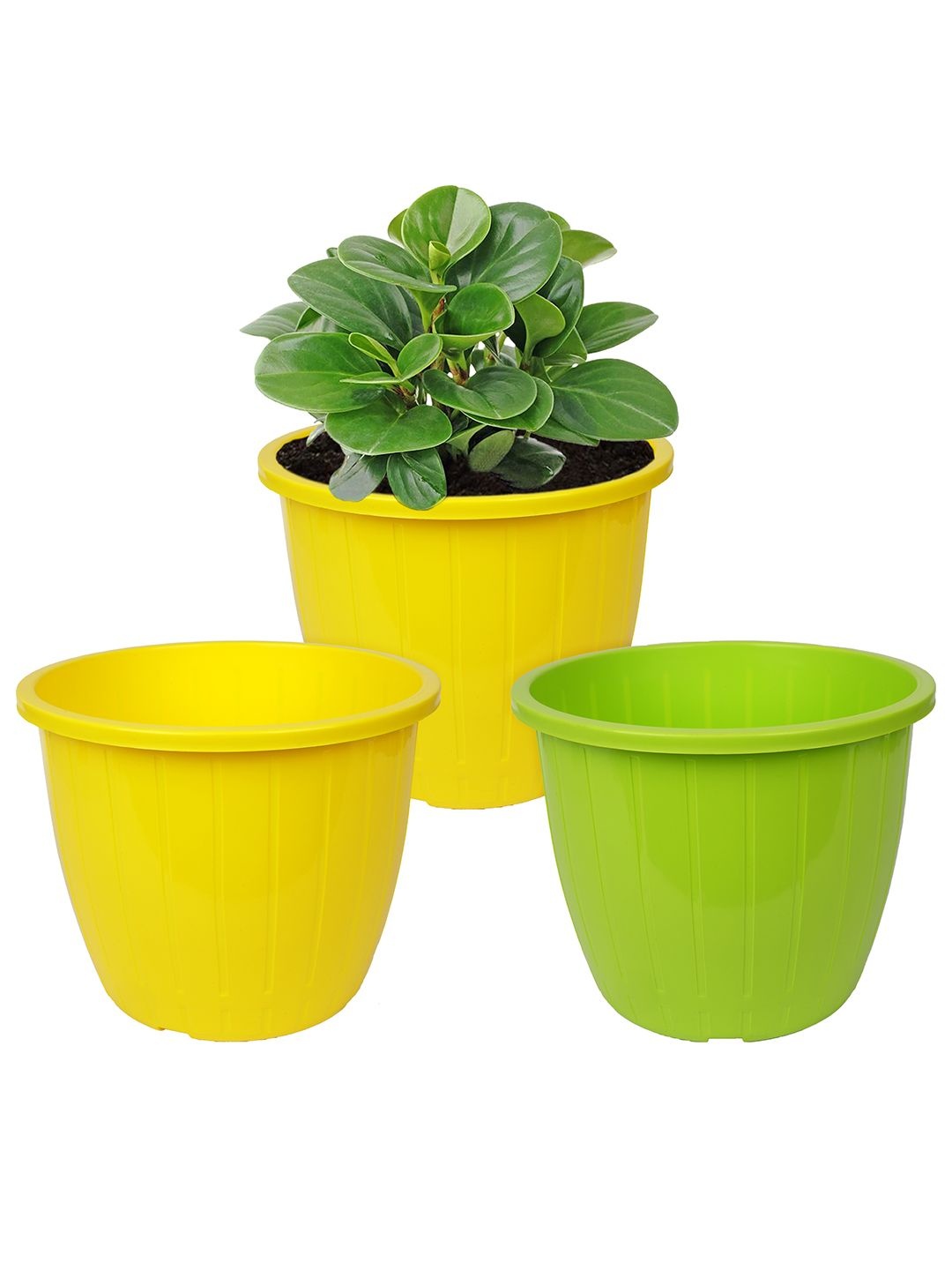 

Kuber Industries Yellow & Green Pack of 3 Duro-Design Flower Planters