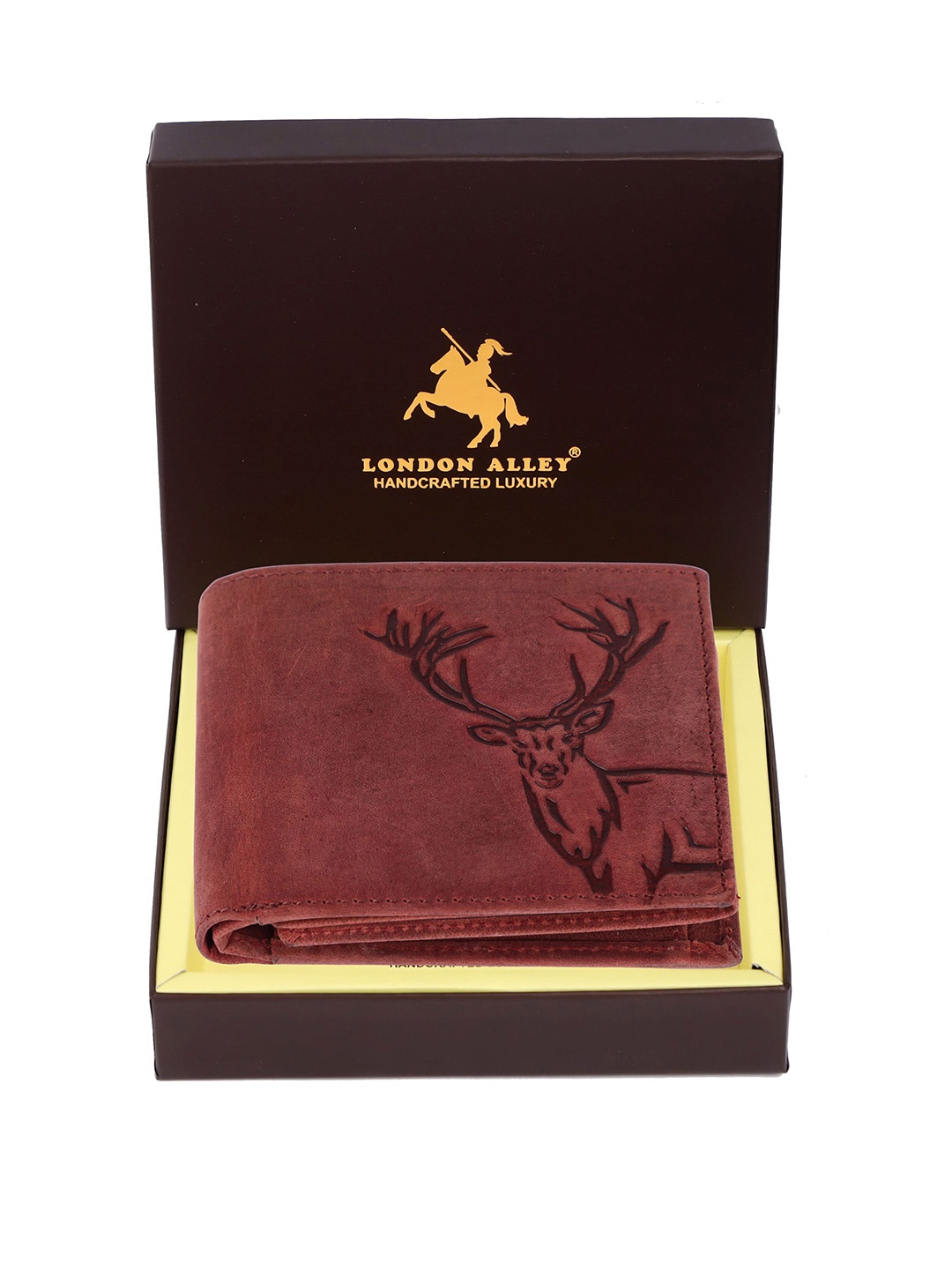 

LONDON ALLEY Men Textured Leather Two Fold Wallet, Red