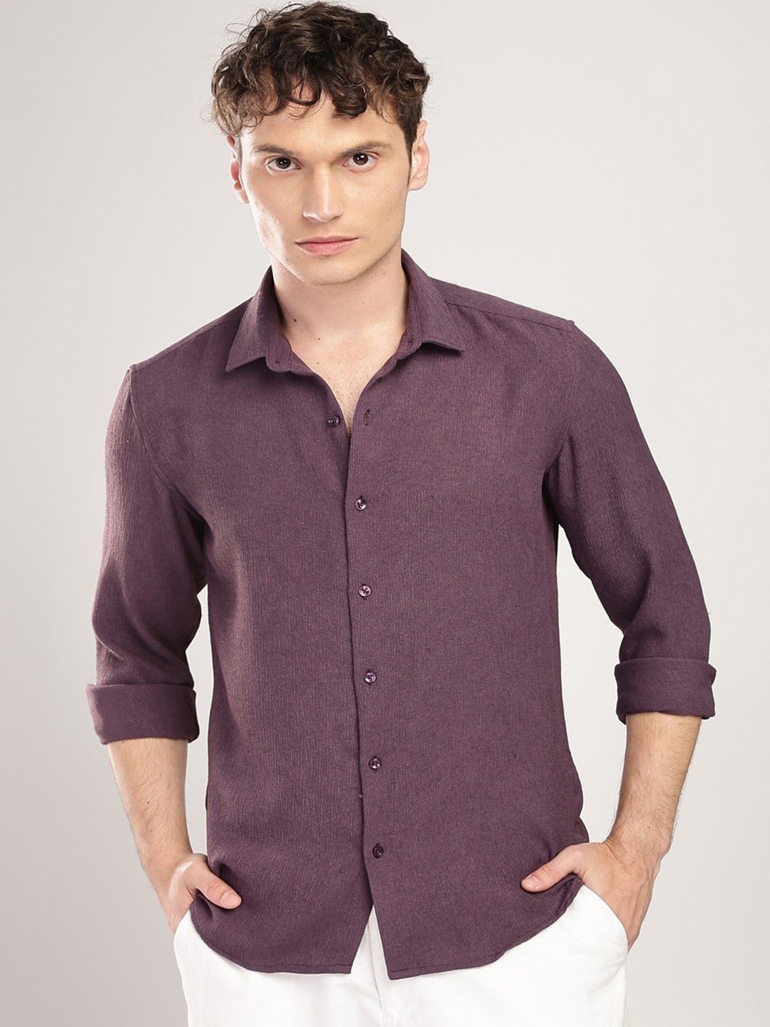 

THE BEETEL HOUSE Men Textured Regular Slim Fit Casual Shirt, Lavender