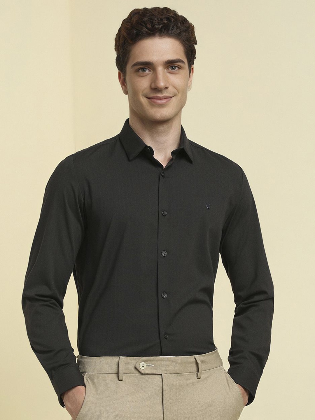 

Allen Solly Men Slim Fit Opaque Printed Casual Shirt, Charcoal