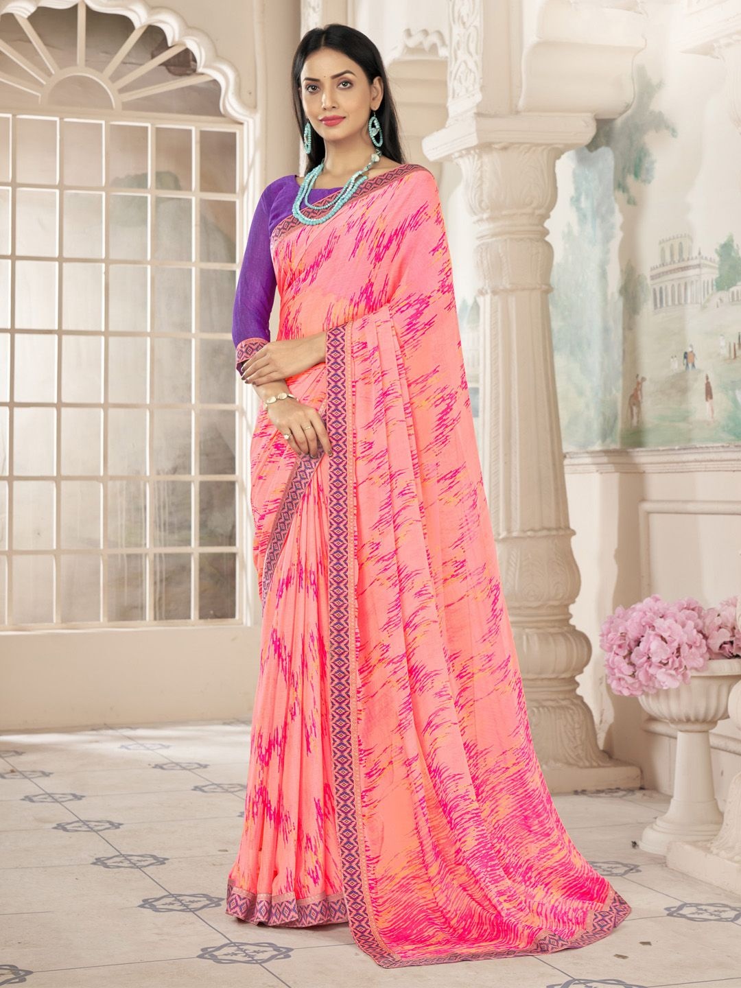 

Anouk Rustic Poly Chiffon Bagh Saree, Pink
