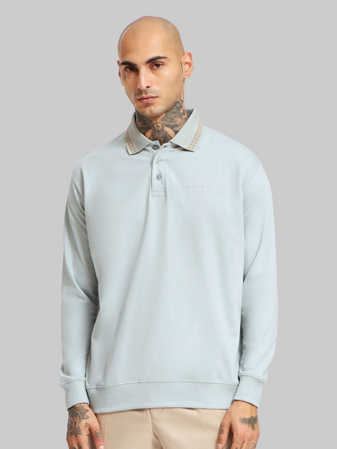 

Underrated Club Men Polo Collar Drop-Shoulder Sleeves T-shirt, Grey