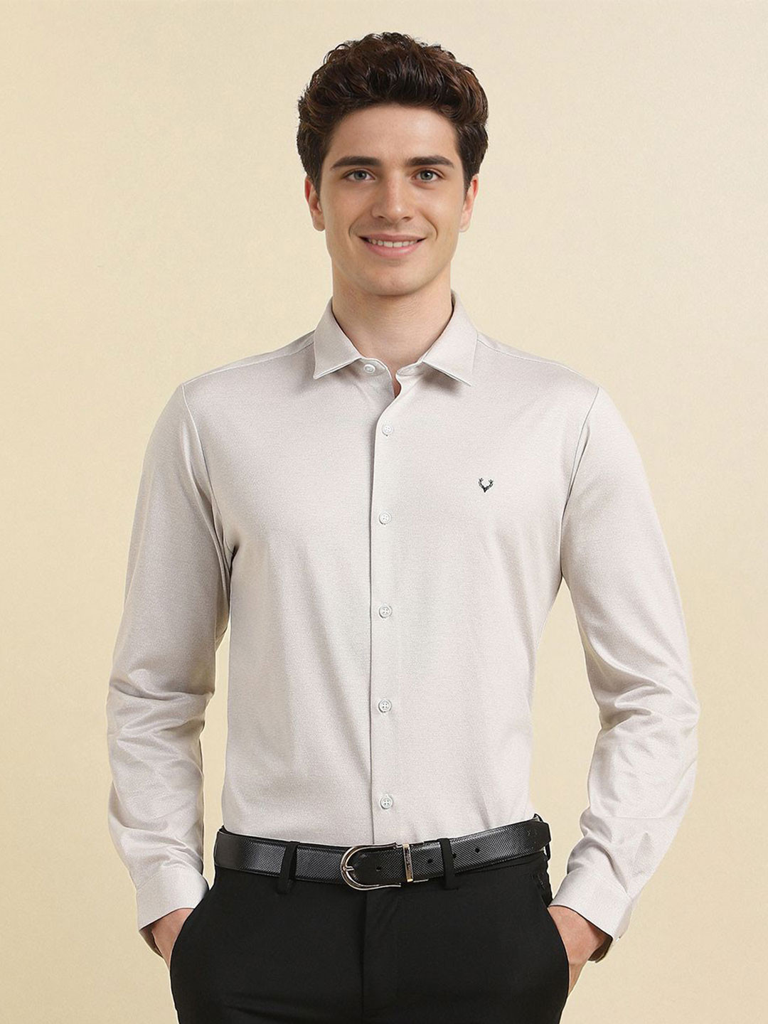 

Allen Solly Men Slim Fit Opaque Printed Formal Shirt, Grey