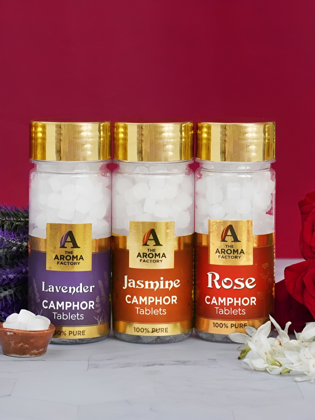 

The Aroma Factory 3Pc Lavender, Jasmine & Rose Camphor Box, White