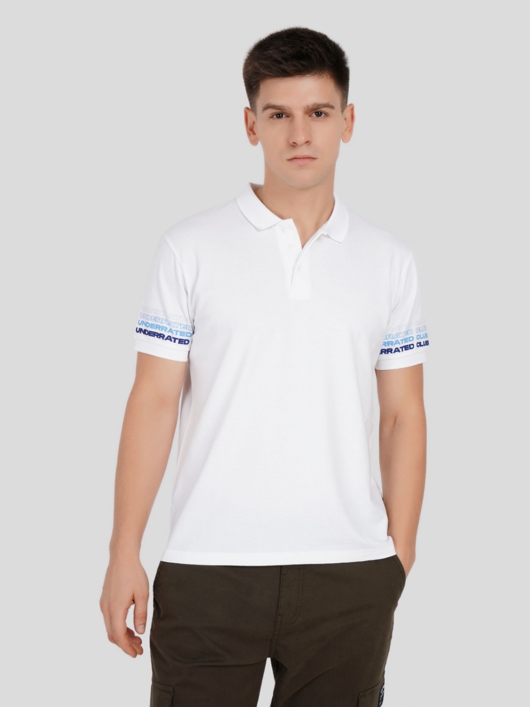 

Underrated Club Men Typography Printed Polo Collar Cotton T-shirt, White