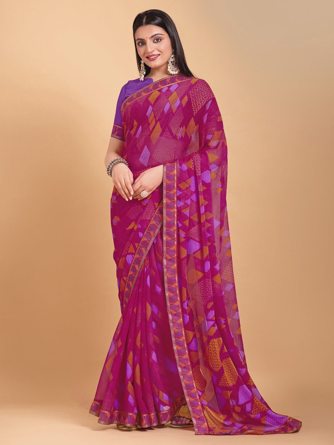 

Anouk Rustic Poly Chiffon Bagh Saree, Pink