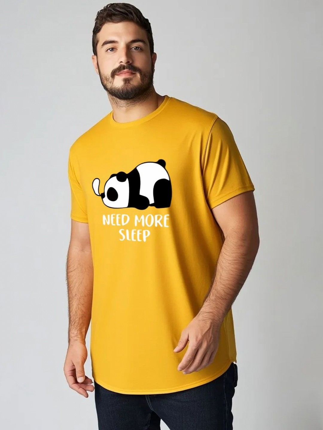 

Toodle Plus Unisex Plus Size Graphic Printed Round Neck Pure Cotton T-Shirt, Mustard