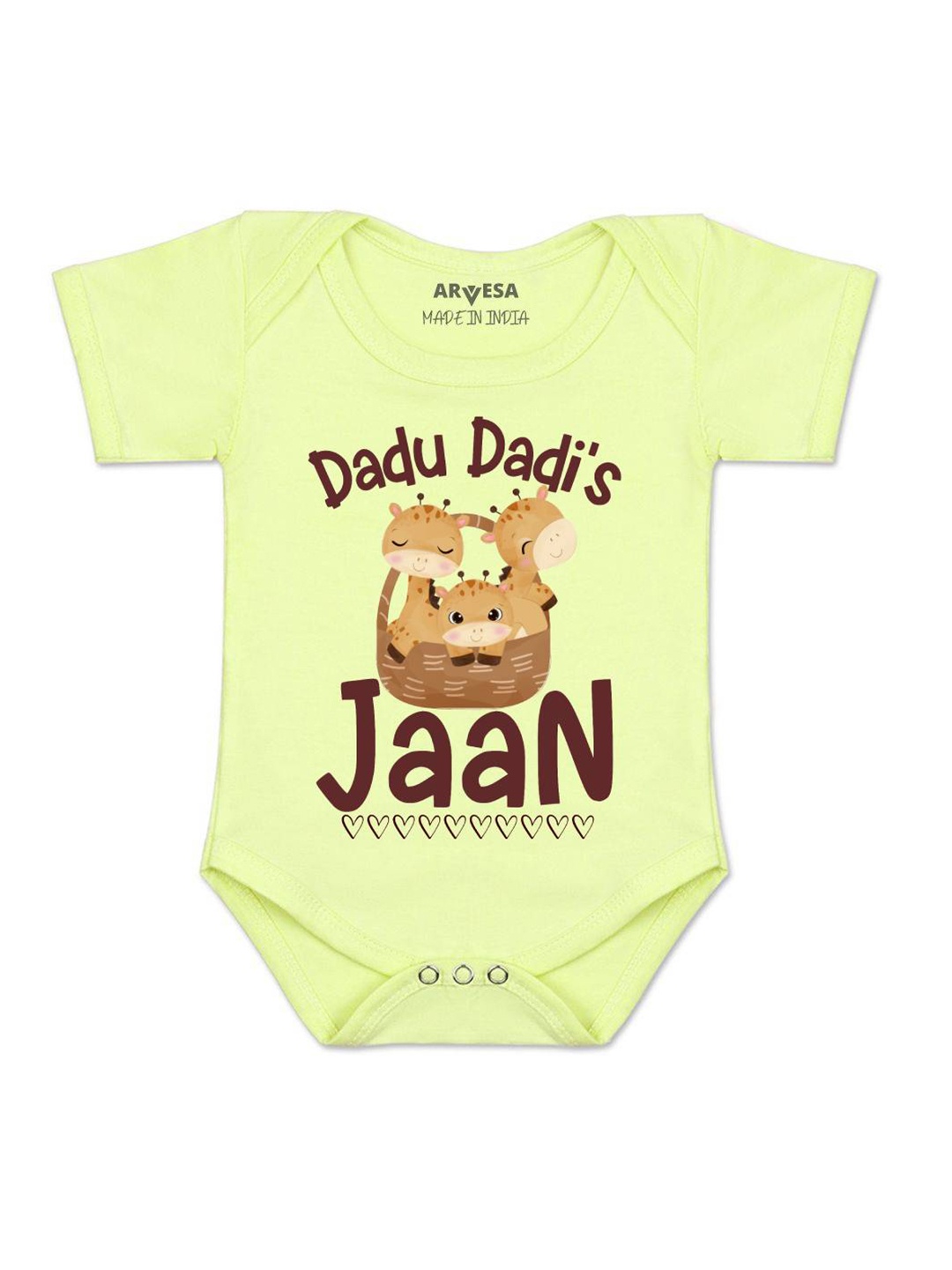 

Arvesa Kids Dada Dadi Jaan Printed Romper, Yellow