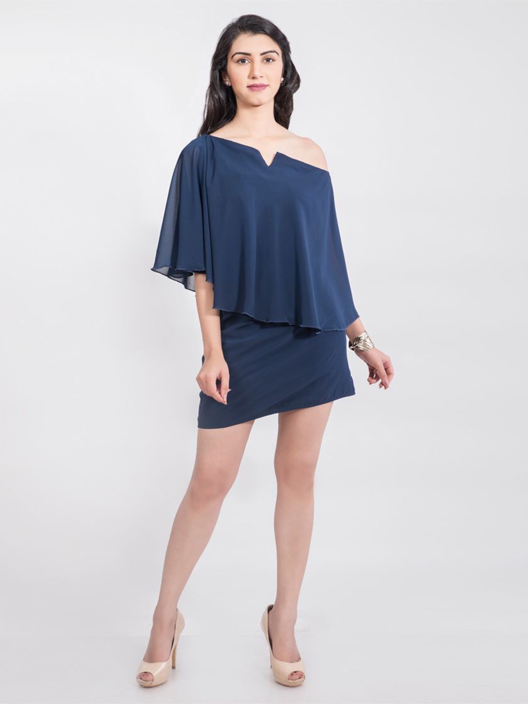 

DELIS Off-Shoulder Georgette Bodycon Mini Dress, Navy blue