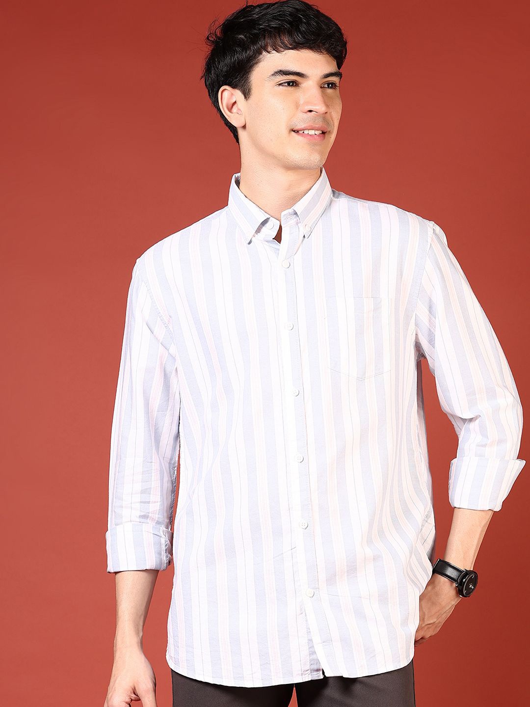 

V-Mart Men Opaque Striped Casual Shirt, Blue