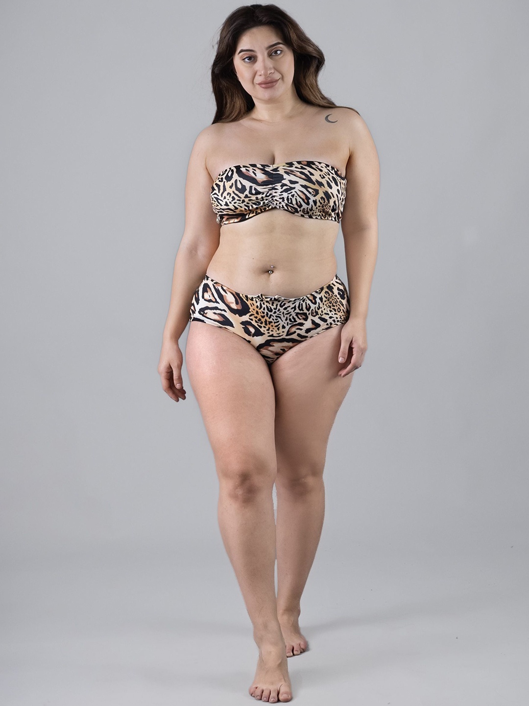 

Keepfit Animal Printed Strapless Swim Bikini Set, Brown