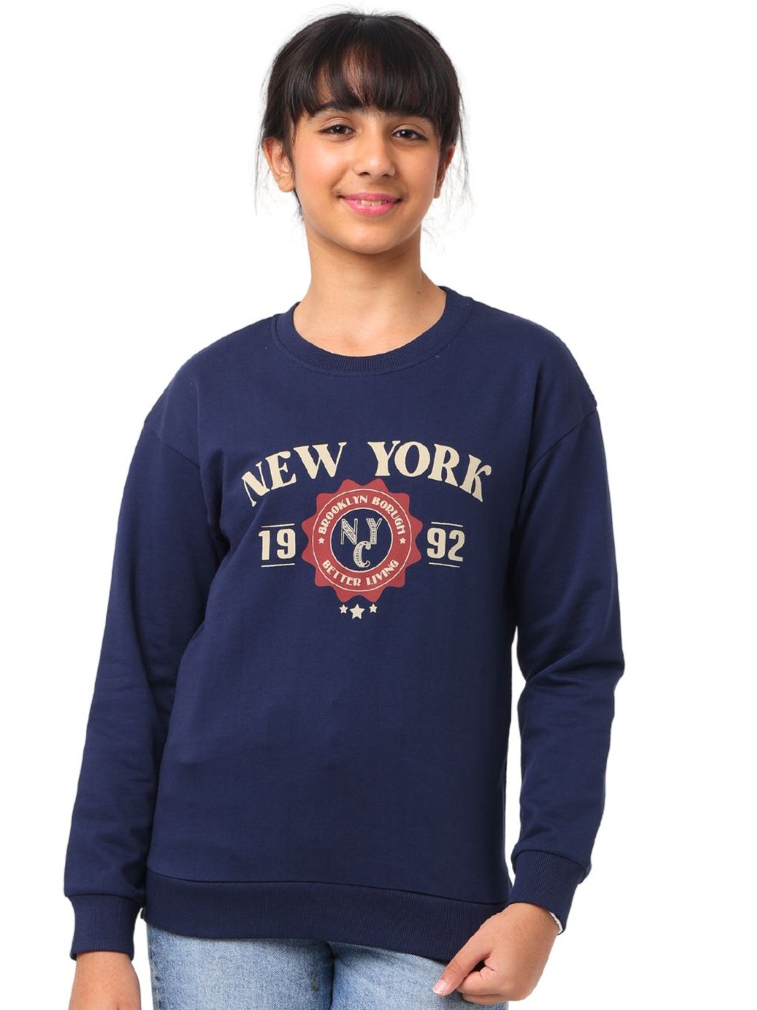 

Nuego Girls Graphic Print Pure Cotton Sweatshirt, Navy blue