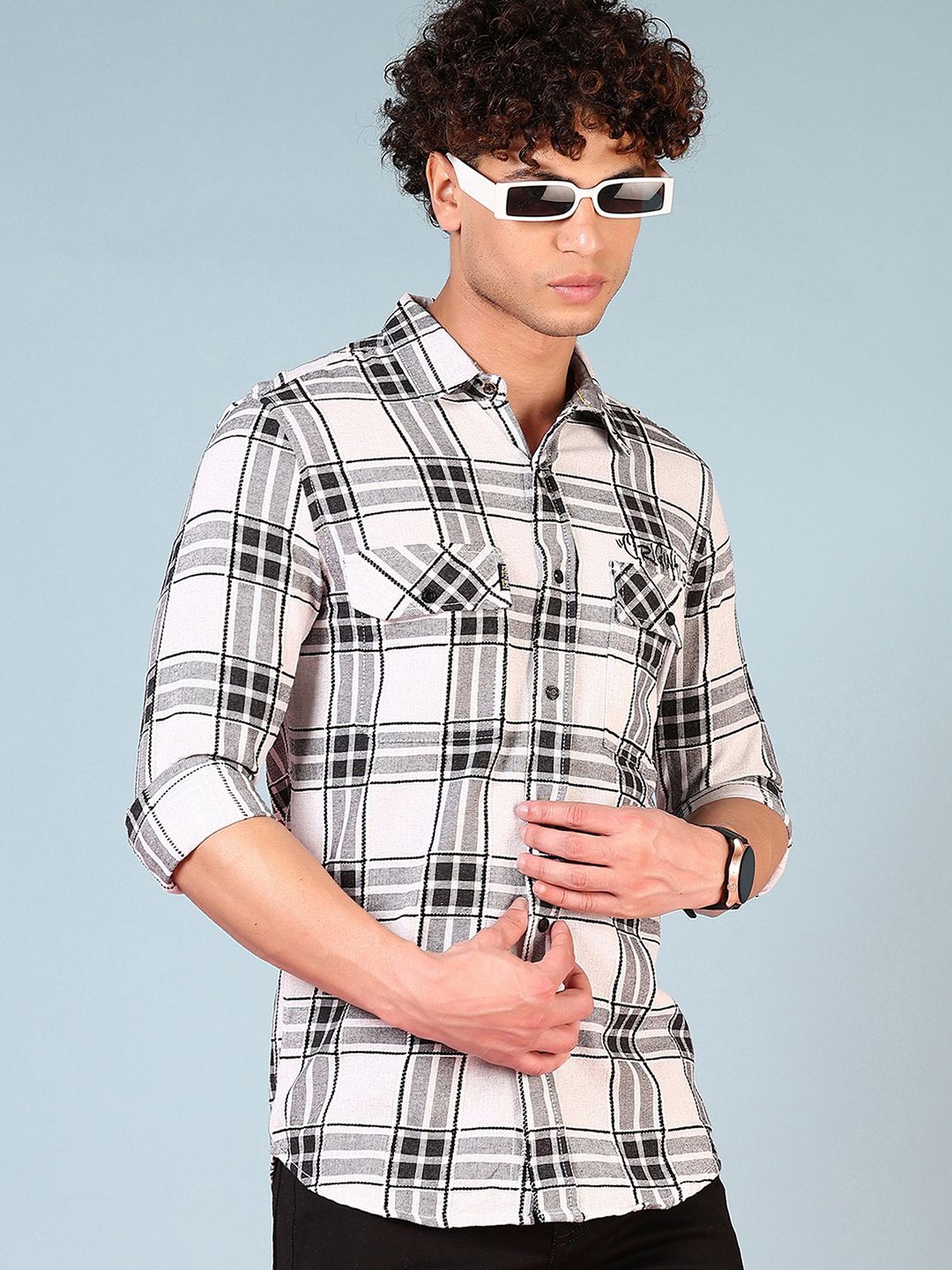 

V-Mart Men Tartan Checks Opaque Checked Casual Shirt, White