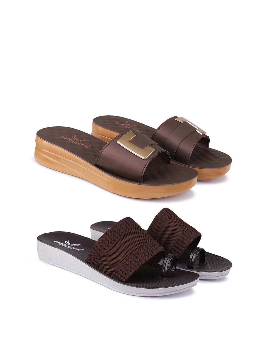 

BERSACHE Set Of 2 Women Printed Flats, Brown