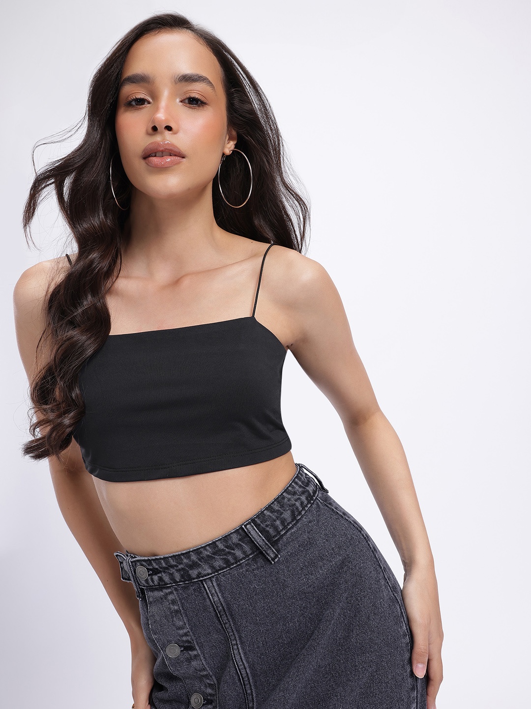 

glitchez Vibe Core Fitted Crop Cami Top, Black