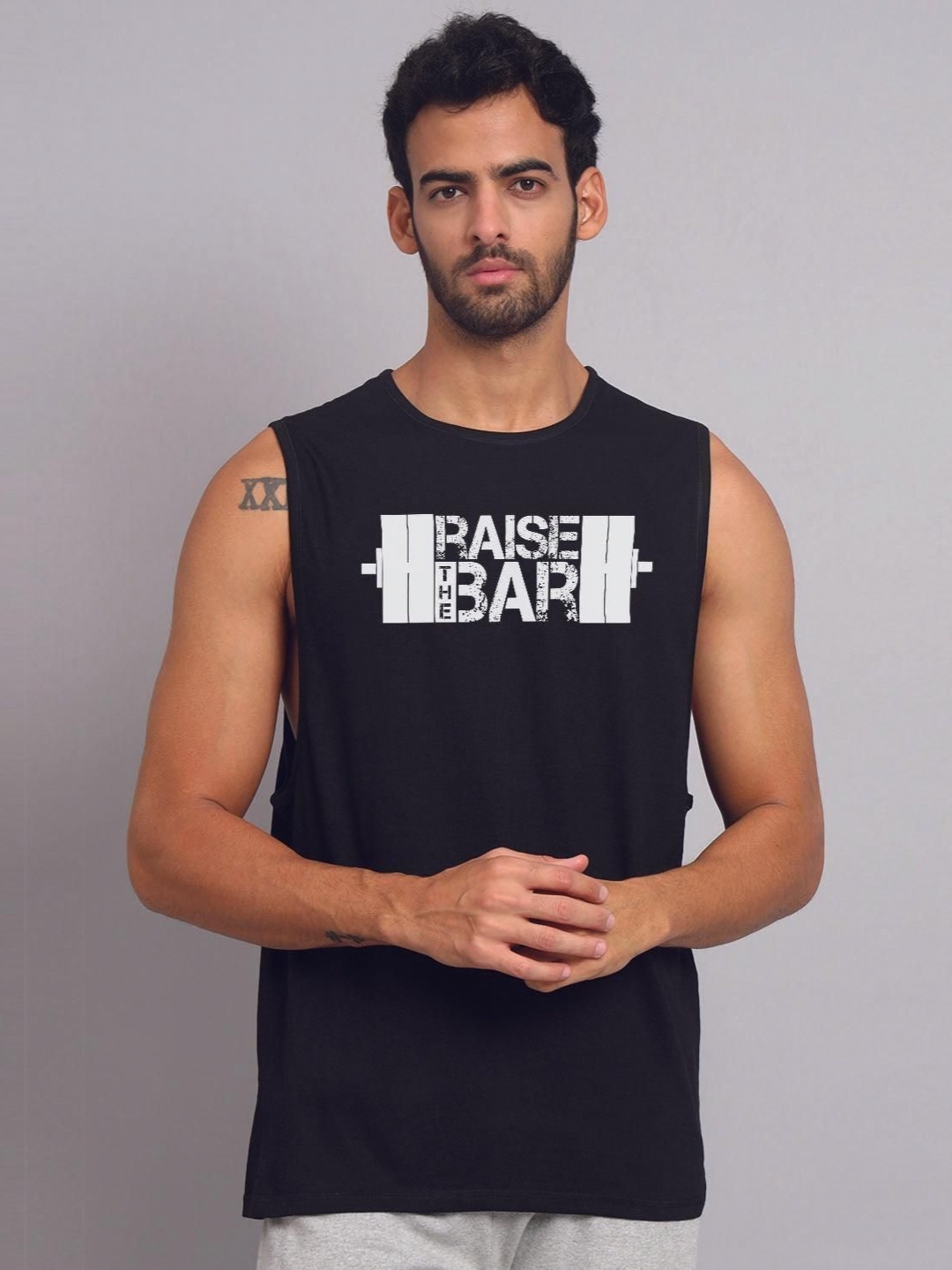 

Wod Armour Men Printed Pure Cotton Applique T-shirt, Black