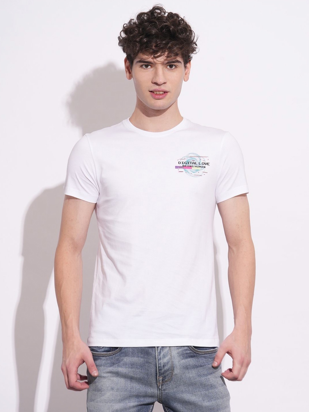 

Being Human Men Typography Printed Round Neck Cotton Slim Fit T-shirt, White