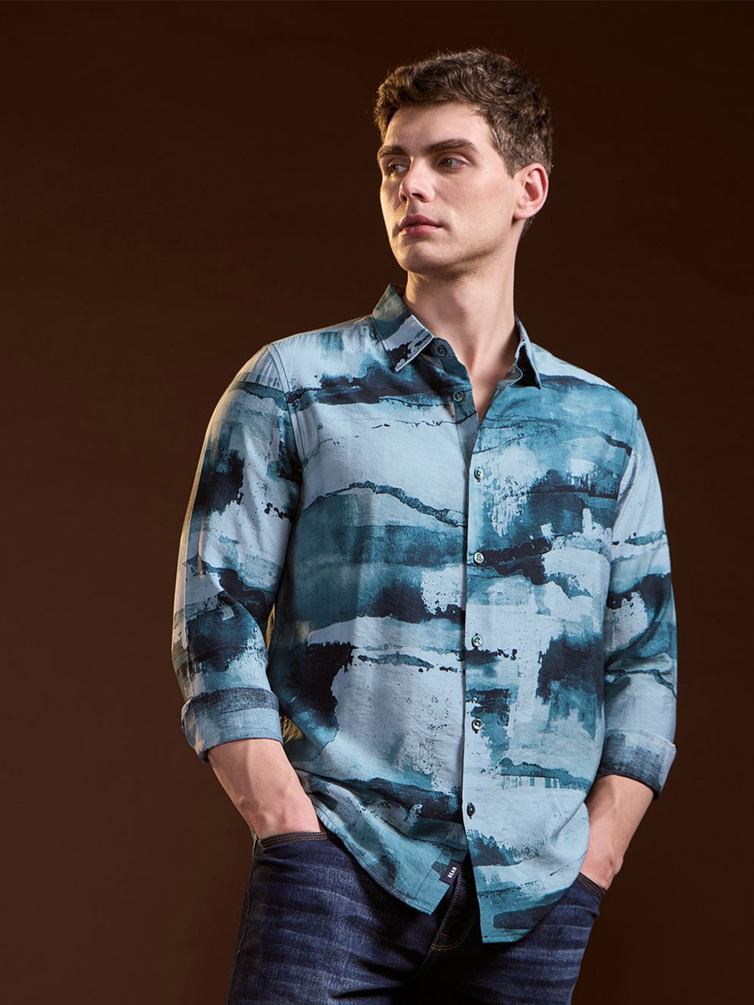 

THE BEAR HOUSE Men Slim Fit Opaque Printed Casual Shirt, Blue