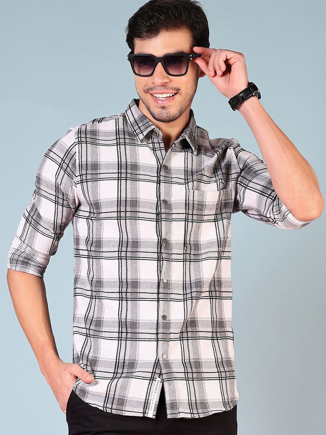 

V-Mart Men Tartan Checks Opaque Checked Casual Shirt, Grey