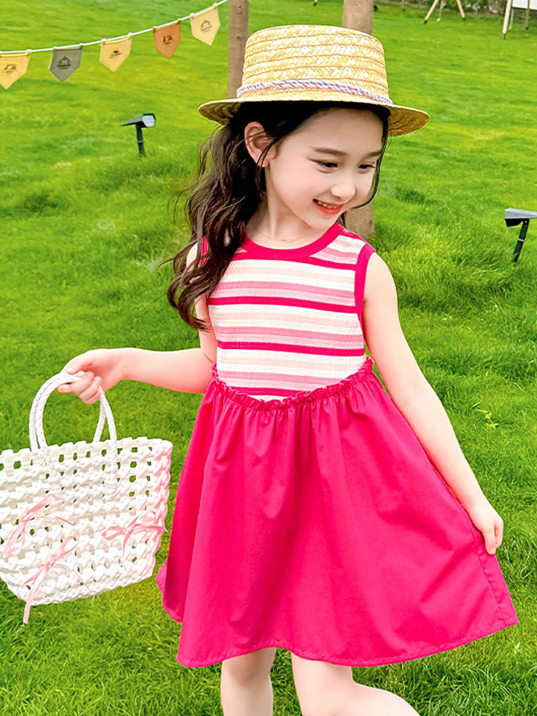 

LULU & SKY Floral Striped Fit & Flare Dress, Pink