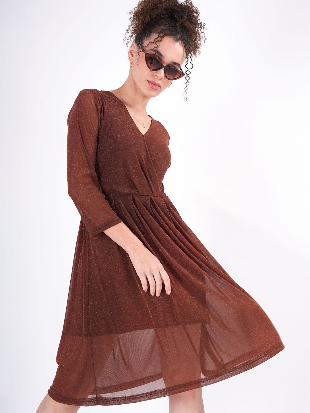 

clobug Net Fit & Flare Dress, Brown