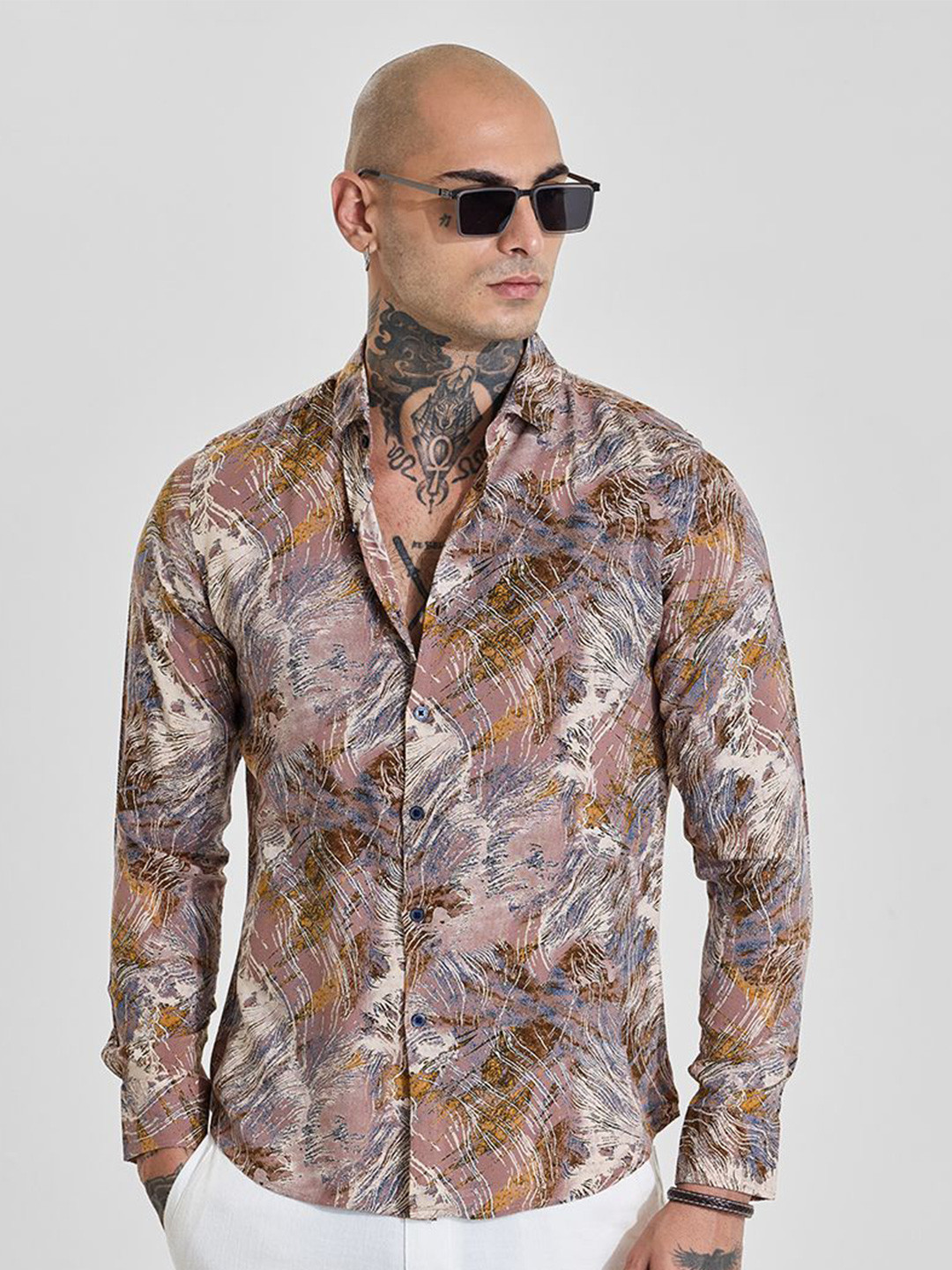 

Snitch Men Slim Fit Opaque Printed Casual Shirt, Mauve