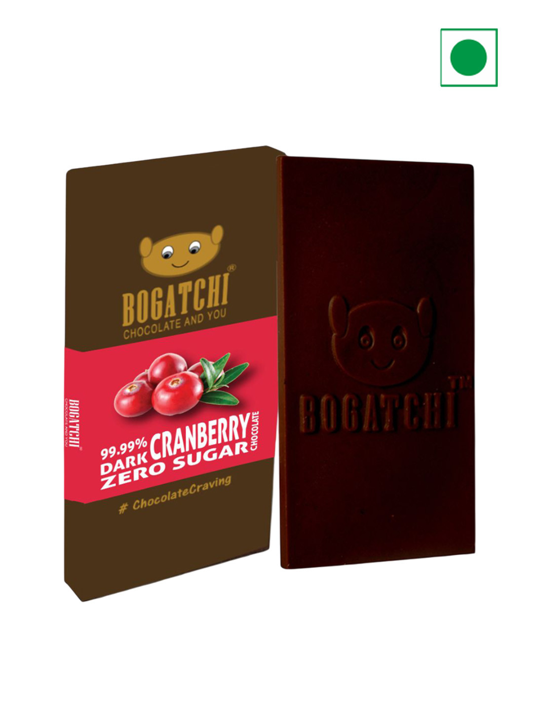 

BOGATCHI 99% Dark Chocolate Cranberry 60g, Coffee brown