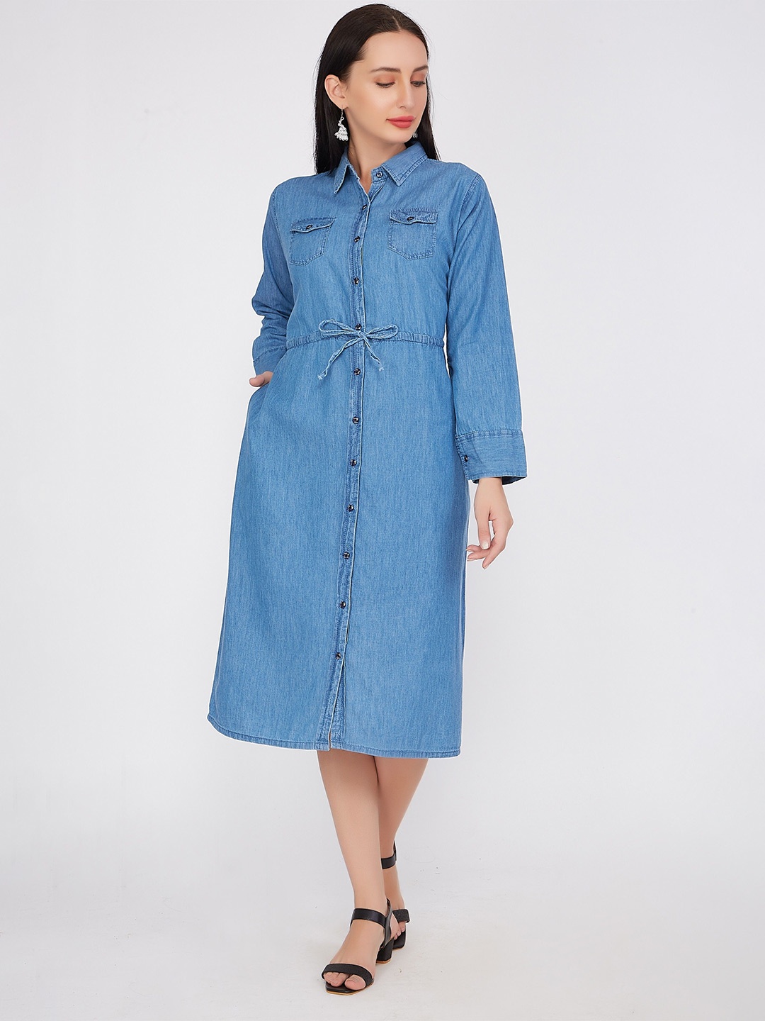 

CEFALU Denim A-Line Midi Dress, Blue