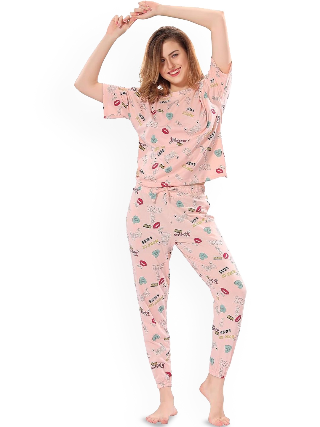 

Dreambe Women Printed Night suit, Pink