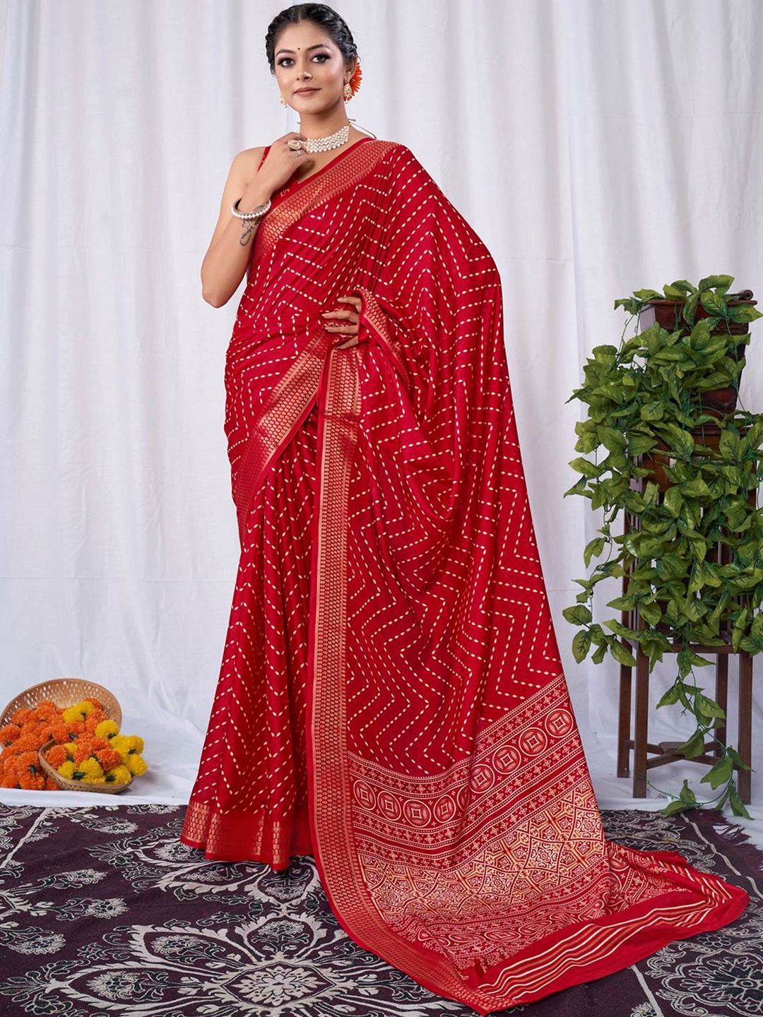 

Anouk Rustic Woven Design Zari Silk Blend Sungudi Saree, Pink