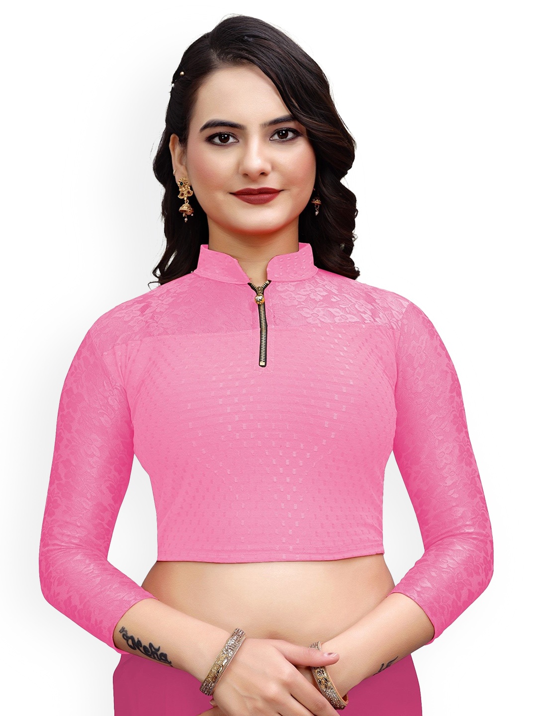 

SS Sanket Synthetics Women Embroidered Net Saree Blouse, Pink